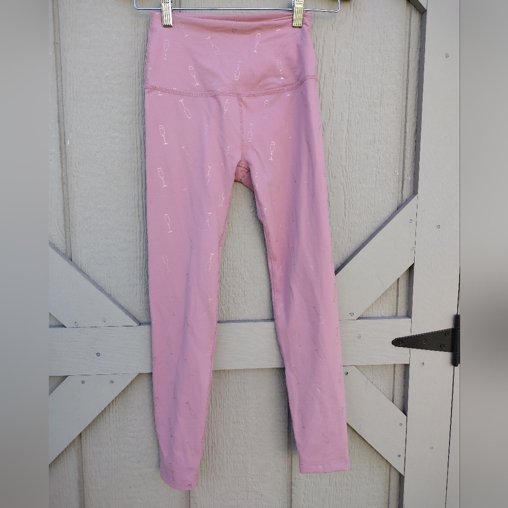 Beyond Yoga Gold Metallic Champagne Flute Leggings Pale Pink Sz XXS